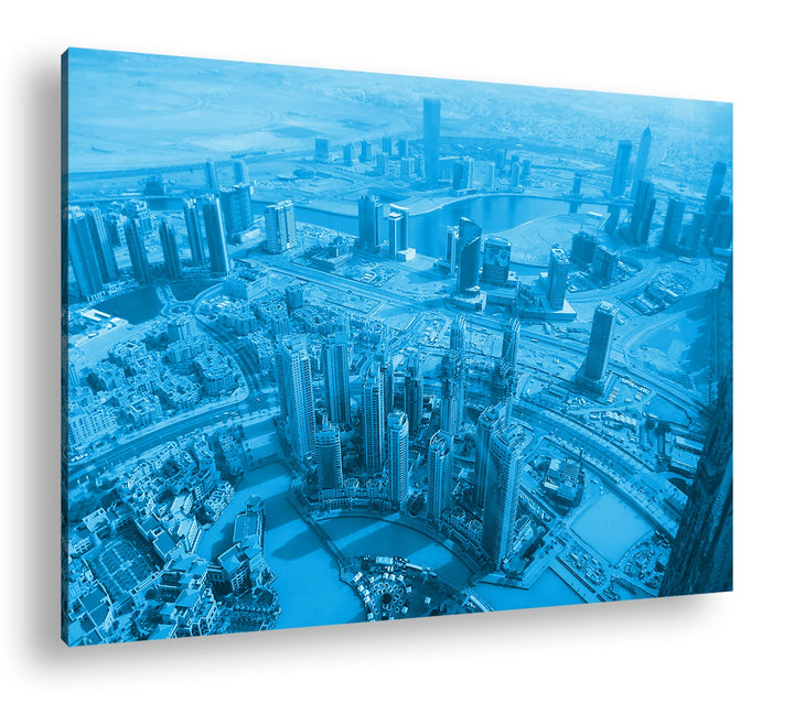 deyoli Skyline von Dubai Format 80x60 Effekt: Monocrome Blau als Leinwandbild, Motiv fertig gerahmt