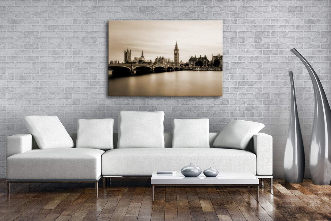 deyoli Skyline von London Format: 80x60 Effekt: Sepia als Leinwandbild, Motiv fertig gerahmt auf Ech