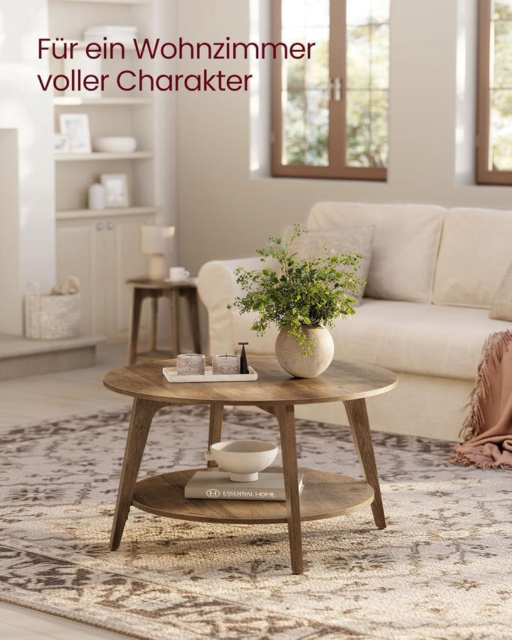 VASAGLE Couchtisch rund, Wohnzimmertisch 2 Ebenen, Kaffeetisch für Wohnzimmer, 80 cm d, 45 cm H, ein