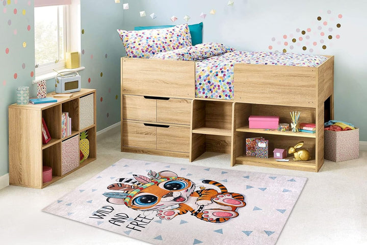Kinderteppich Bambino Waschteppich Tiger, Indisch, für Kinder Anti-Rutsch - weiss 80x150 cm 80 x 150