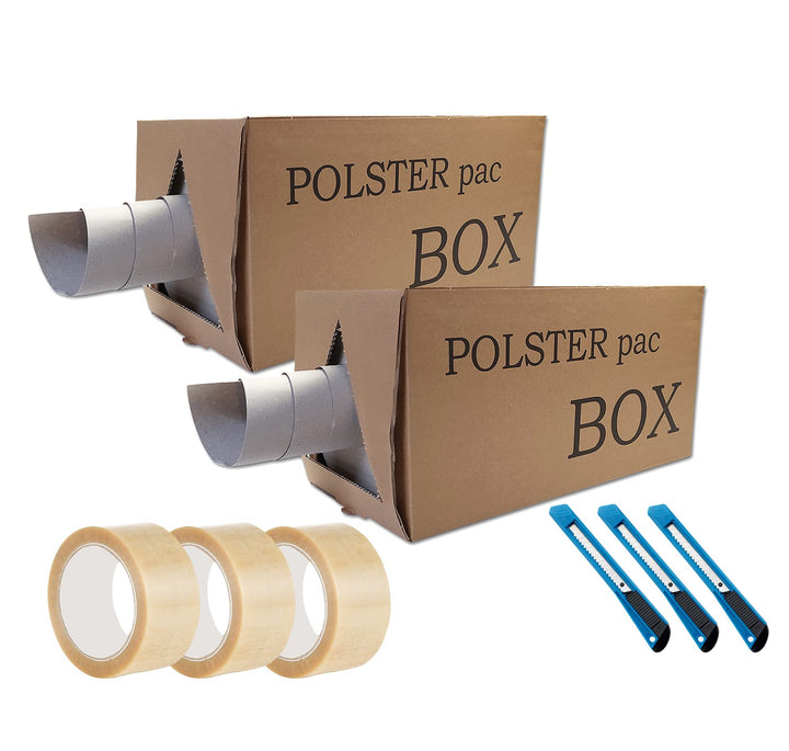 SET - 2 Spenderboxen Schrenzpapier Packpapier 37,5 cm x 200 m 80g/m² | 3 Rollen Klebeband & 3 Cutter