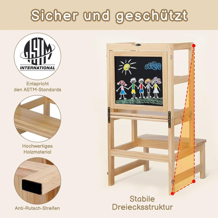 LEADZM Montessori Lernturm ab 18 Monaten - Lernstuhl für Kinder aus Massivholz, Klappbarer Lernturm,