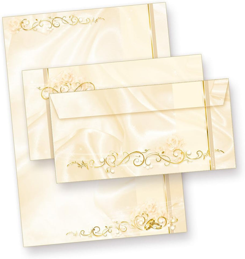 Briefpapier Hochzeit creme (25 Sets inkl. Kuverts) beidseitig bedrucktes A4 Schreib-Papier inkl. Ums