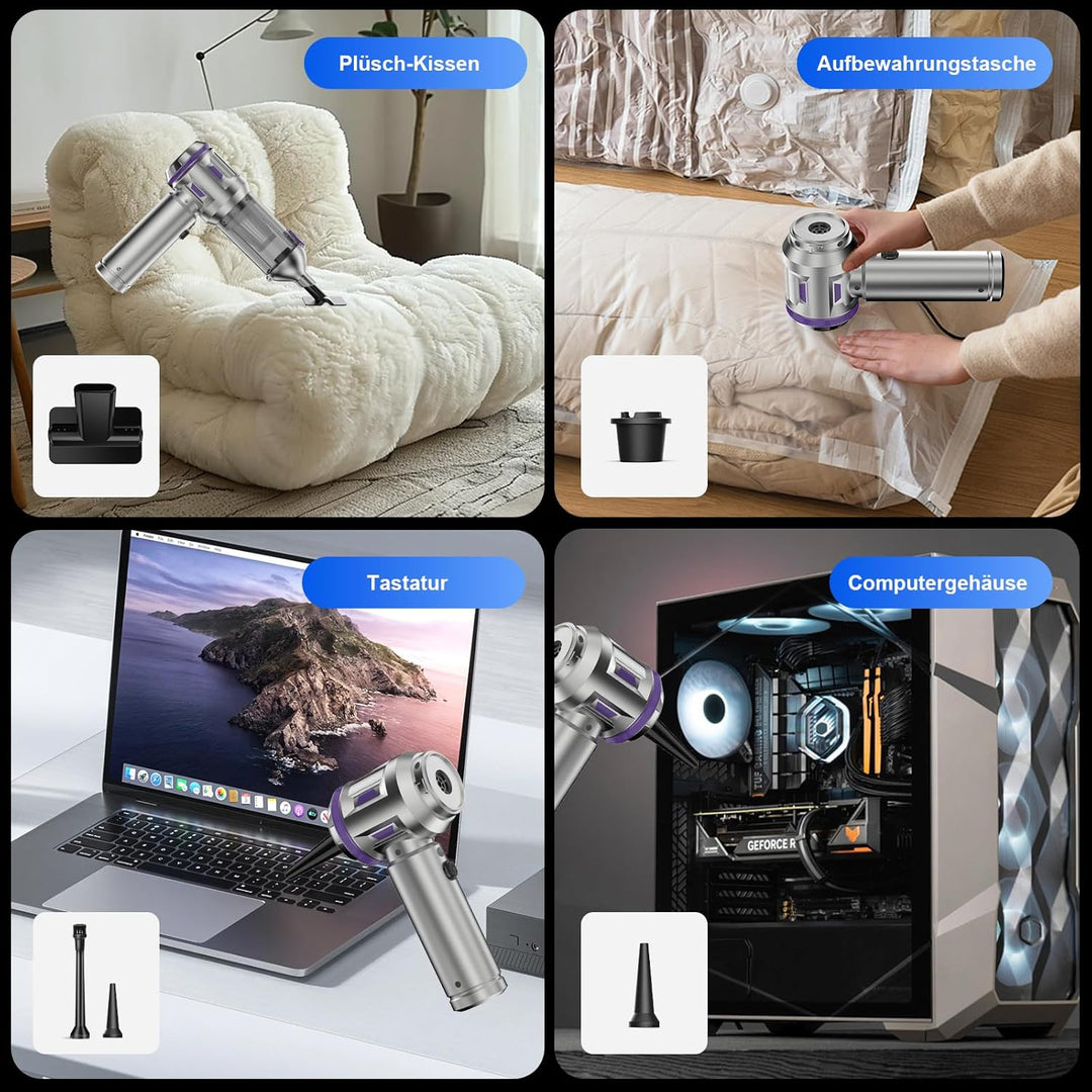 Handstaubsauger, 26000 Pa 4-In-1 Mini Staubsauger Akku Kabellos mit Digitalanzeige 1-Knopf-Selbstent