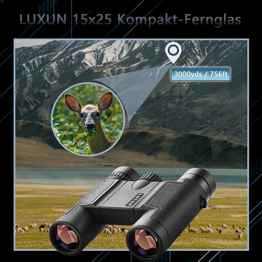 LUXUN 15x25 Fernglas für Erwachsene und Kinder, Klein leicht Binoculars mit FMC-Linse, Mini Kompakt