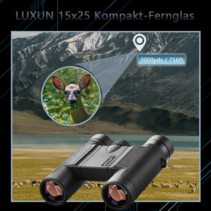 LUXUN 15x25 Fernglas für Erwachsene und Kinder, Klein leicht Binoculars mit FMC-Linse, Mini Kompakt