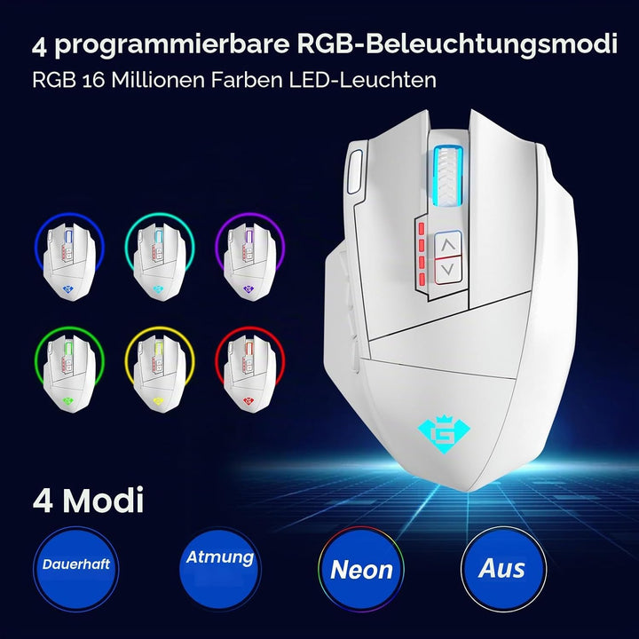 Gamspeed V8 Pro Gaming Maus Kabellos 2,4G, 16000DPI Wired/Wireless RGB MMO Gaming Maus, mit Chroma R