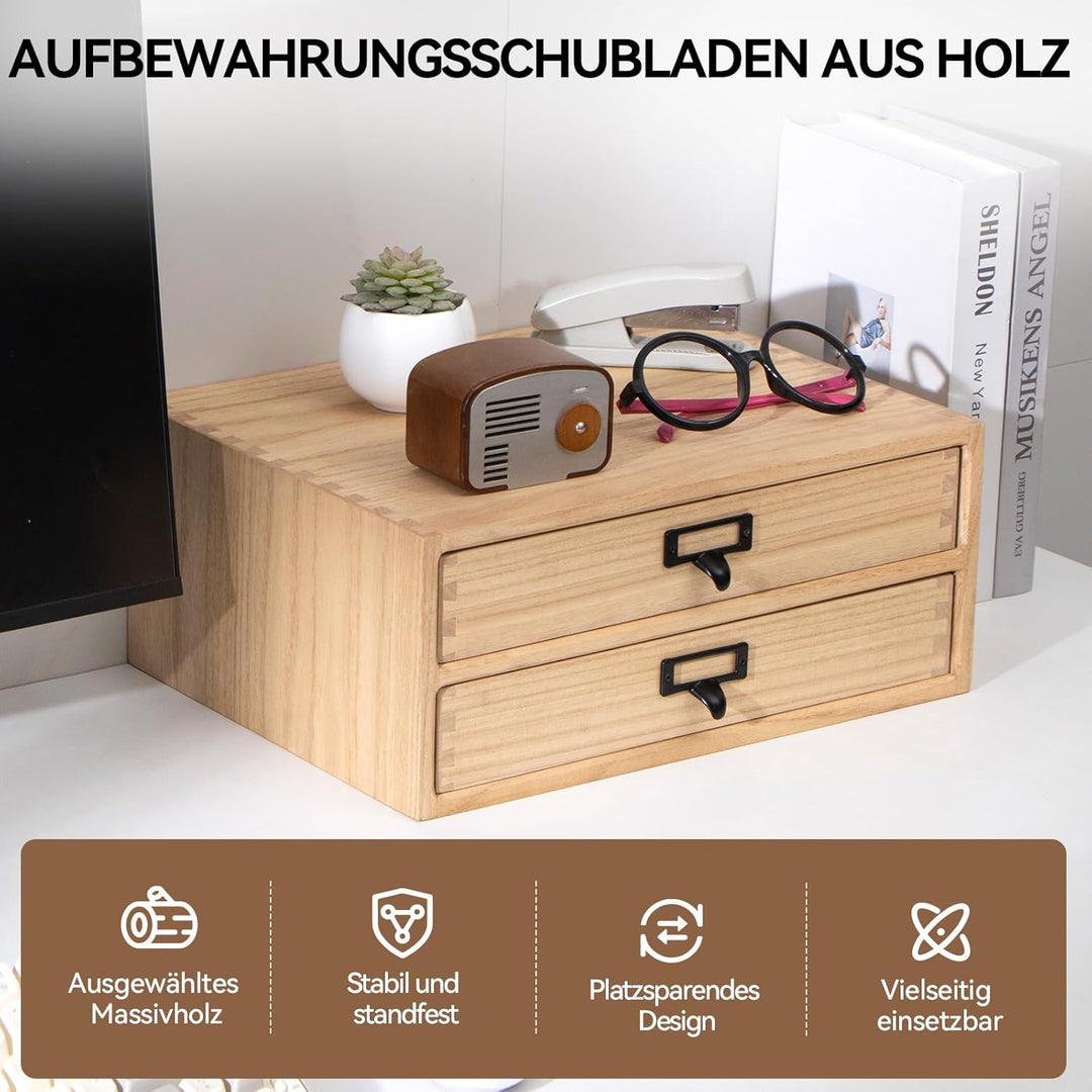 KIRIGEN Bürokommode aus Holz mit 2 Schubladen, flache Ausführung – Desktop-Dateiorganisation für Mas