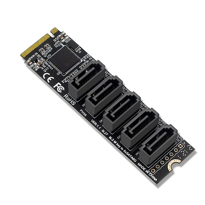 WANGCL NVME zu SATA Adapter M.2 zu SATA Konverter 5Port mit Aluminium Radiator Unterstützung PM Funk