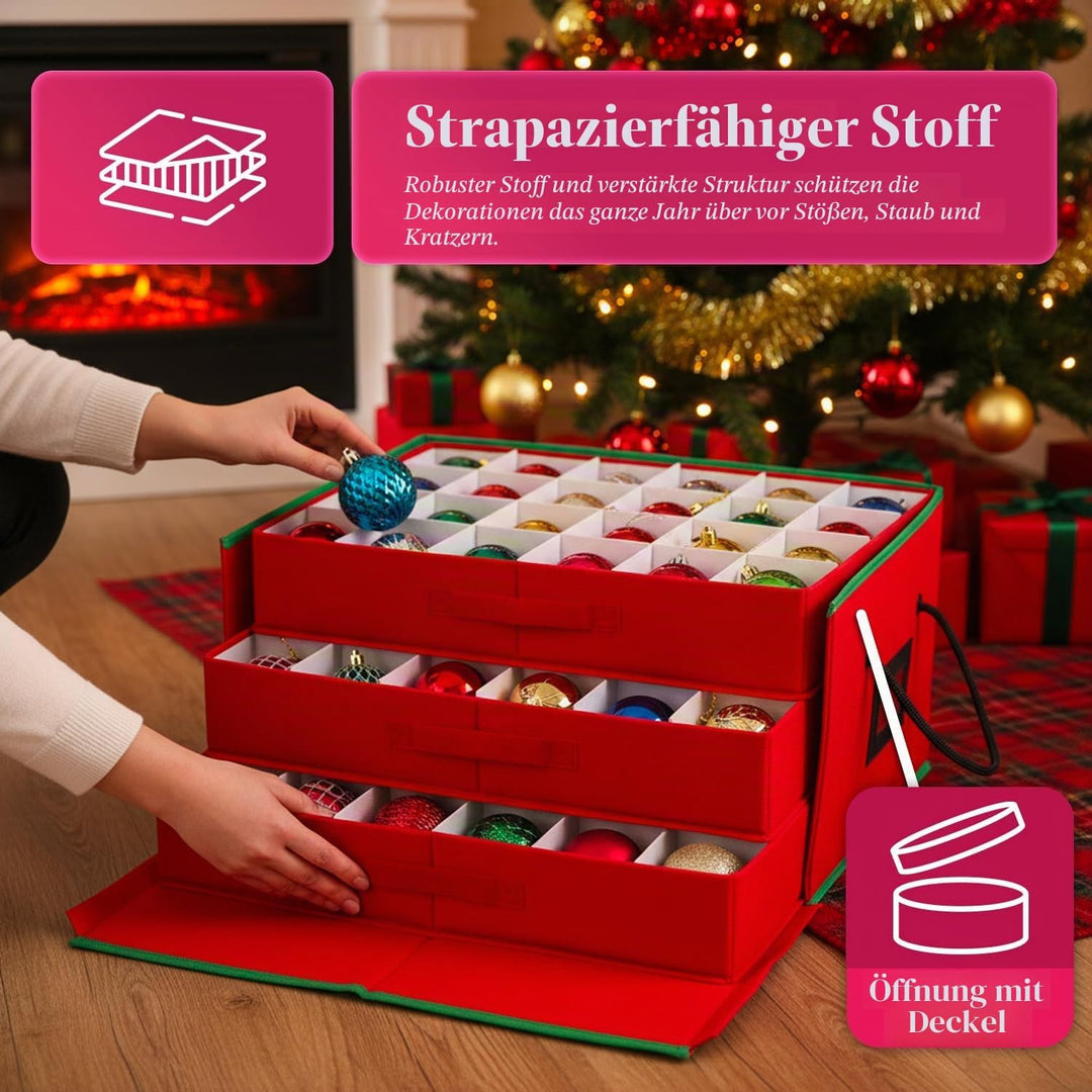 Wintem Aufbewahrungsbox für Weihnachtsschmuck mit 3 ausziehbaren Schubladen für 72 Weihnachtskugeln,