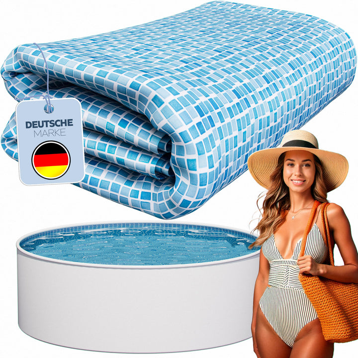 poolomio® Poolinnenfolie für Rundbecken mit Mosaikmuster 550 x 120 cm | 0,3 mm Stärke | Innenhülle P