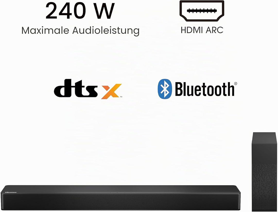Hisense HS2100 2.1 Soundbar Home Theater System mit kabellosem Subwoofer, 240W, Dolby Audio, Bluetoo