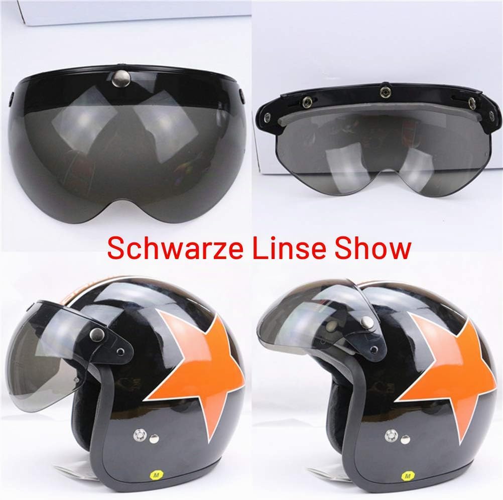 Wopohy Helmvisier Universelles 3 Druckknopf Winddichtes Sonnenschutz Halbgesicht-Retro Motorradhelm