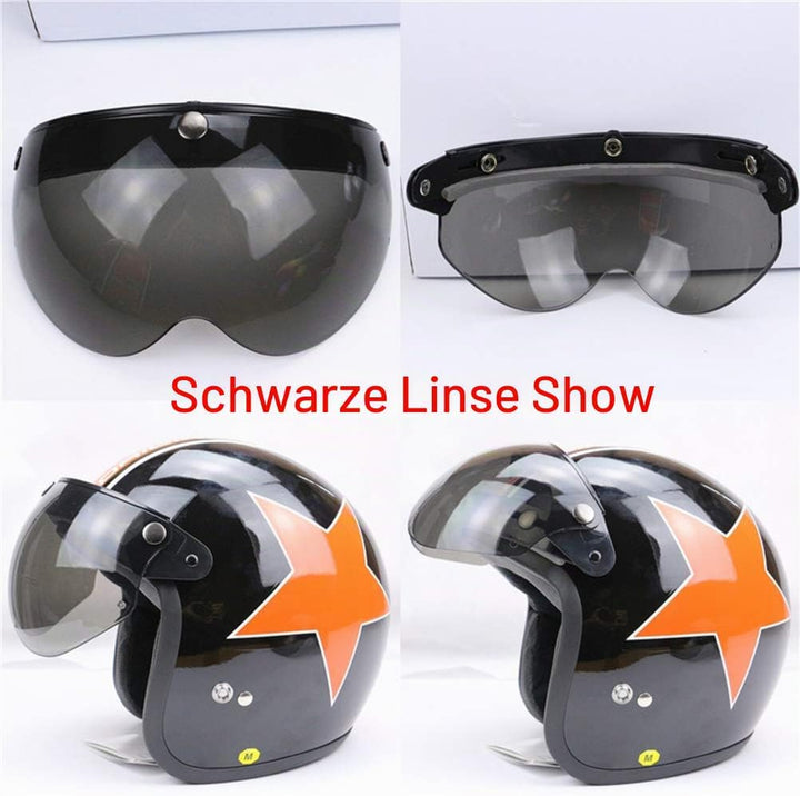 Wopohy Helmvisier Universelles 3 Druckknopf Winddichtes Sonnenschutz Halbgesicht-Retro Motorradhelm
