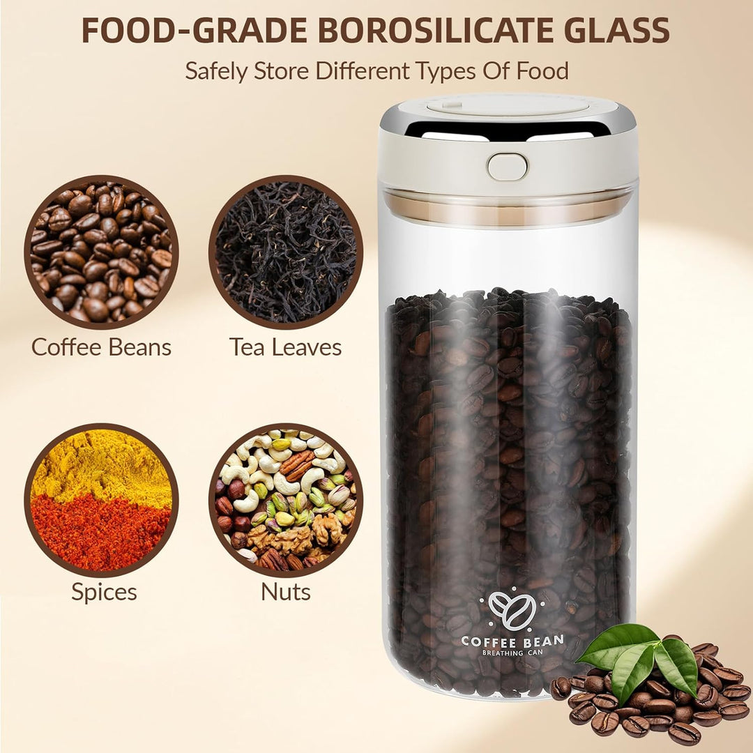 Kaffeedose Luftdicht, 1700ml Kaffeebohnen Behälter, Kaffeebehälter mit CO₂-Ventil & Datumsanzeige, A