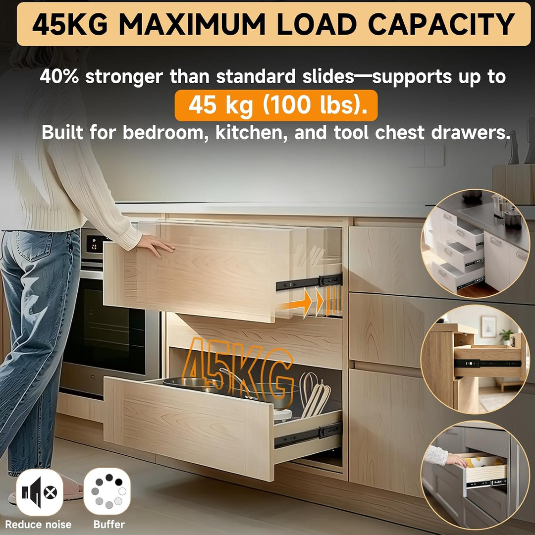 A0LISHENG Vollauszugsschienen 400mm Unterbau mit Soft-Close&amp; Selbsteinzug für Küchenschubladen 45kg