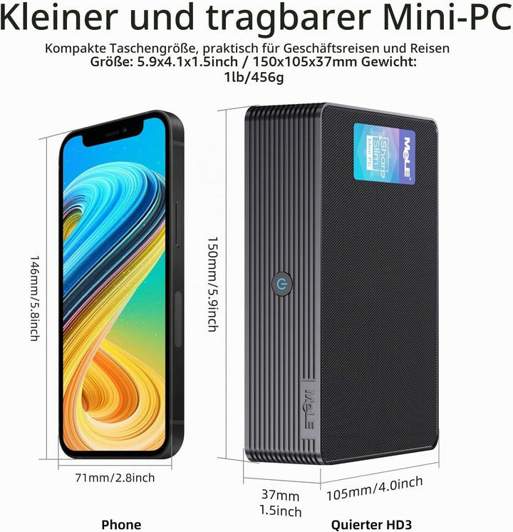 MeLE Mini PC, QuieterHD3 Celeron N5105 16GB 512GB Windows 11 Pro Mikrocomputer, Lüfterloser Kleiner