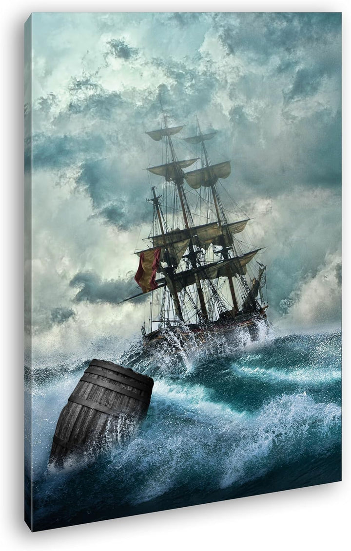 deyoli Schiff bei stürmischen Wetter in Seenot Format: 80x60 als Leinwandbild, Motiv fertig gerahmt