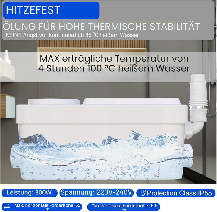 HOCANFLO 400W Kleinhebeanlage Pumpe, Hebeanlage leise Kupfer Wicklung Draht Motor Abwasser Dusche Li