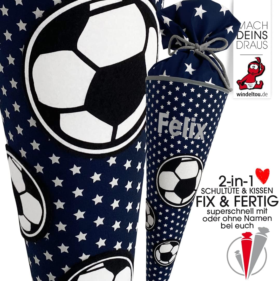 Fussball-Schultüte | 70 cm | Klassische Schultüte | Stoff, Einschulung, Schulanfang, Zuckertüte, 70