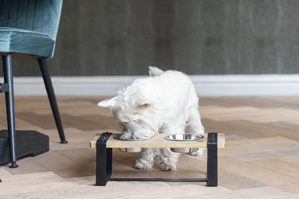 Beeztees K&Bz Hundeteller aus Holz, 44 x 19 x 15 cm, 2 x 350 ml, Braun, 2000 g 44 x 19 x 15 cm(1er P