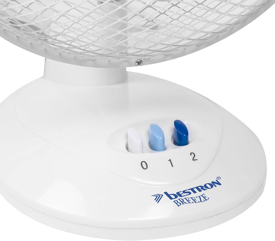 Bestron Mobiler Tischventilator Ø 27cm, kleiner Ventilator 2 Geschwindigkeitsstufen & 75° Oszillatio