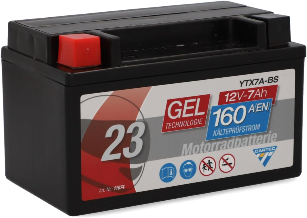 CARTEC Motorradbatterie YTX7A-BS, 6Ah, 90A, Gel Technologie Motorrad-Starter-Batterie, Erstausrüster
