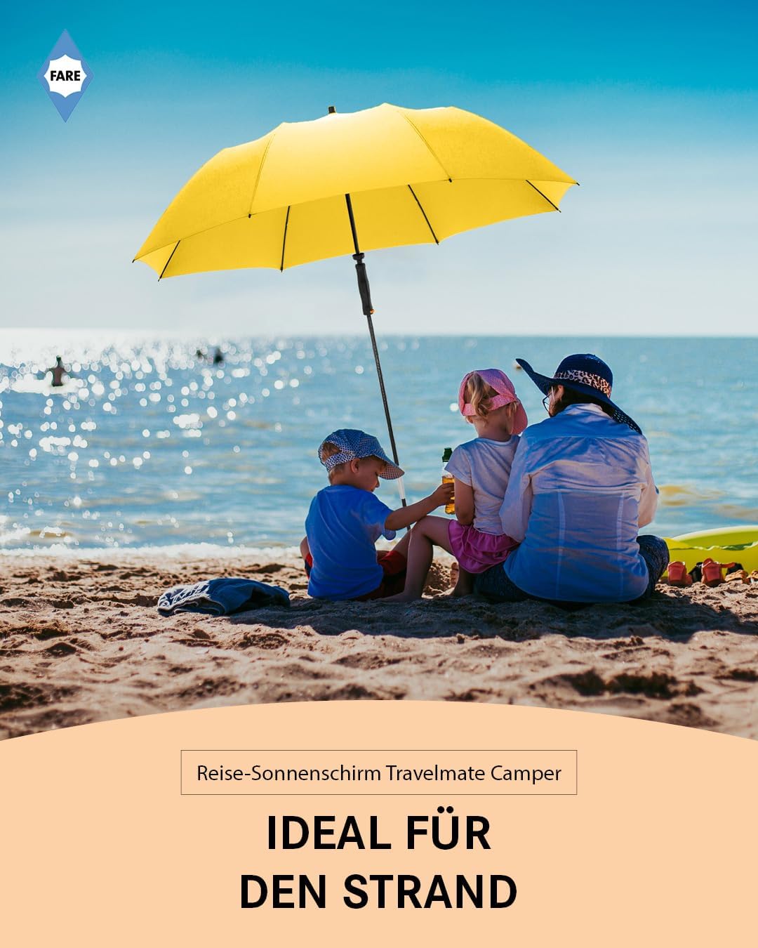 FARE Reise-Sonnenschirm Travelmate Camper UV Schutz 50+ für Koffer Flugzeug Camping Balkon Strand Ga