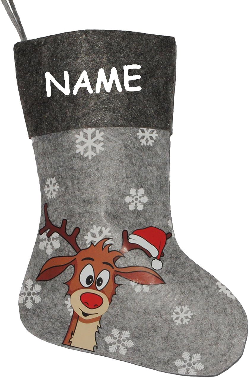 1 Stück Filzstrumpf & Weihnachtssocke - Didi das kleine Rentier/Weihnachten - grau - Nikolausstrumpf