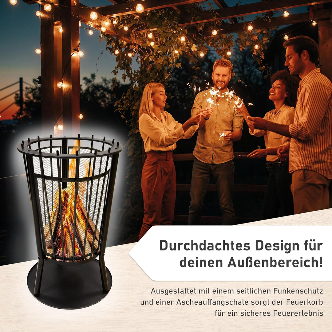 Lemodo Feuerkorb mit Grillgitter – Robuste Feuerstelle für Garten & Terrasse, Feuerkorb mit Funkensc