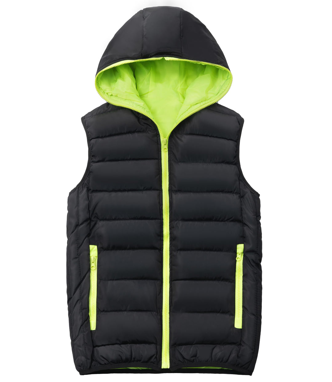 Kinder Warme Weste Jungen Steppweste Ärmellose Winterjacke Puffer Weste mit Kapuze, Schwarz Grü