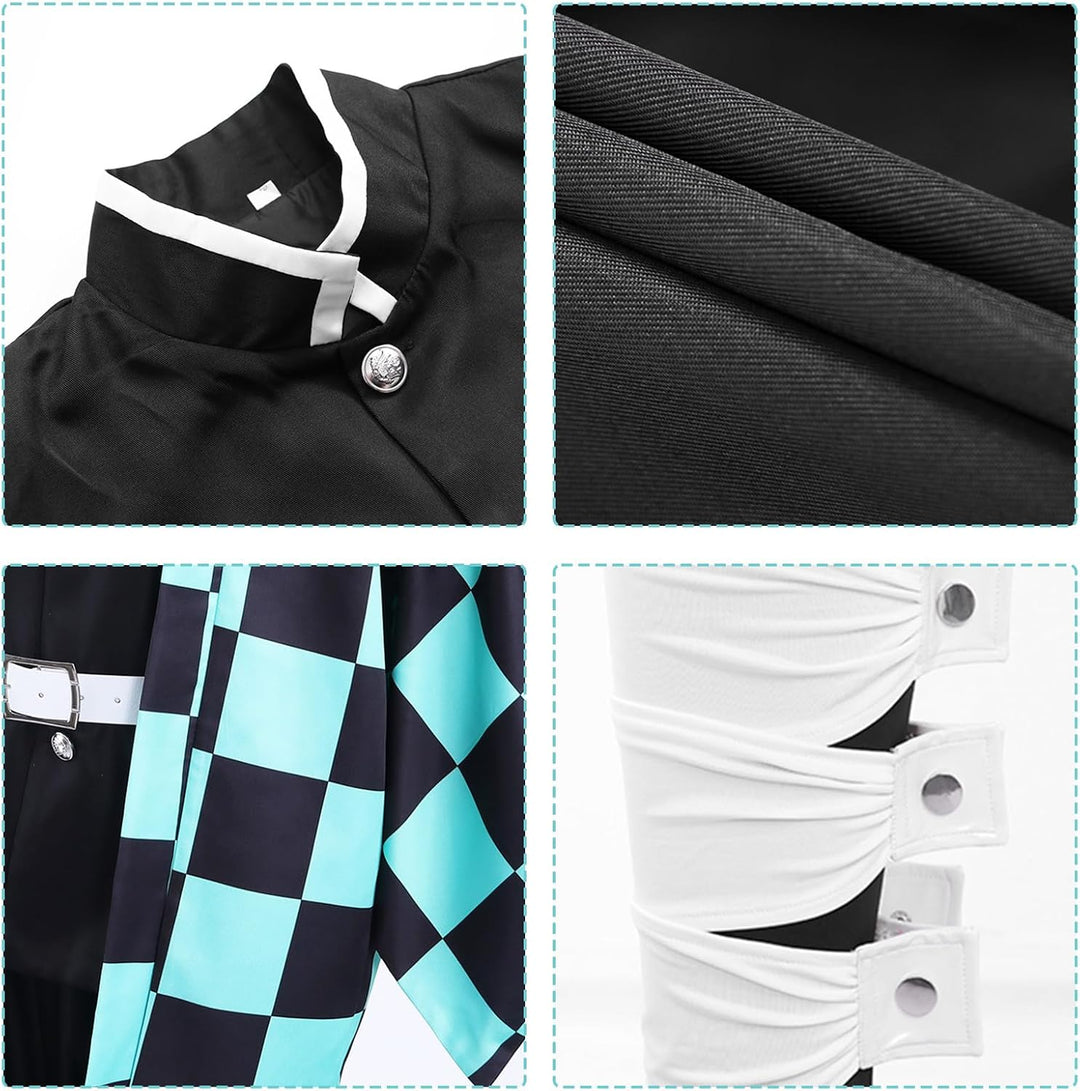 Alaiyaky Tanjirou Cosplay Kostüm mit Earrings, Tanjirou Cosplay Kimono Halloween Jacke Kostüm Anime