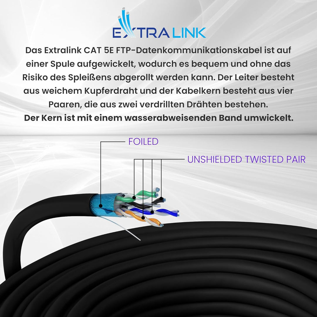 EXTRALINK CAT 5E FTP F/UTP mit Gel Outdoor Ethernet Kabel 305 METER Extern Twisted Pair Internet Kab