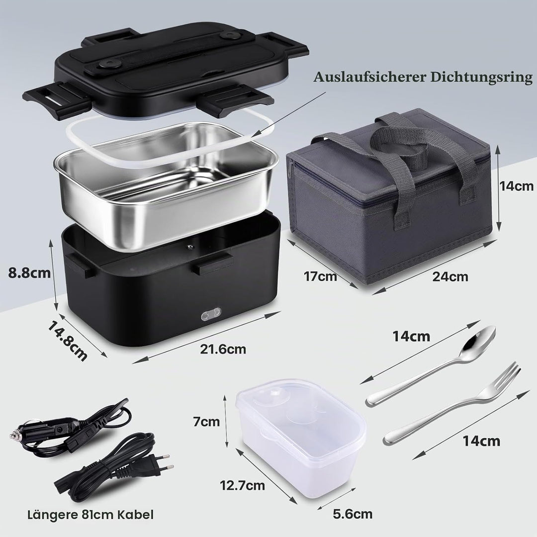 Kimfead Elektrische Lunchbox 75W 1,8L Edelstahl Entnehmbare Tragbarer brotdose 12V/24V/220V Insulate