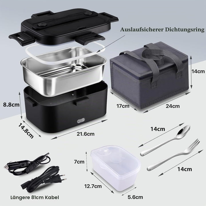 Kimfead Elektrische Lunchbox 75W 1,8L Edelstahl Entnehmbare Tragbarer brotdose 12V/24V/220V Insulate