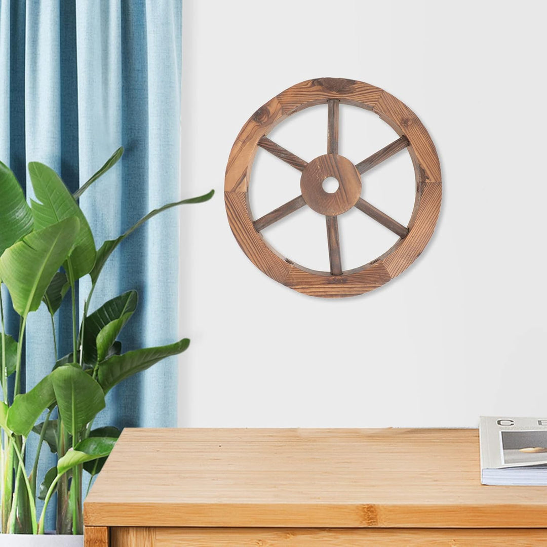 Happyyami Holz Wagenradwandkunst Alte Western Wagenrad Vintage Rustikaler Runder Holzwagen Wagen Wal