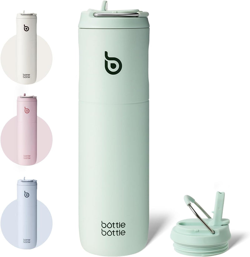 BOTTLE BOTTLE Isolierte Trinkflasche 680 ml(24oz) mit Strohhalm, Deckel und Griff für Sport, Reise,