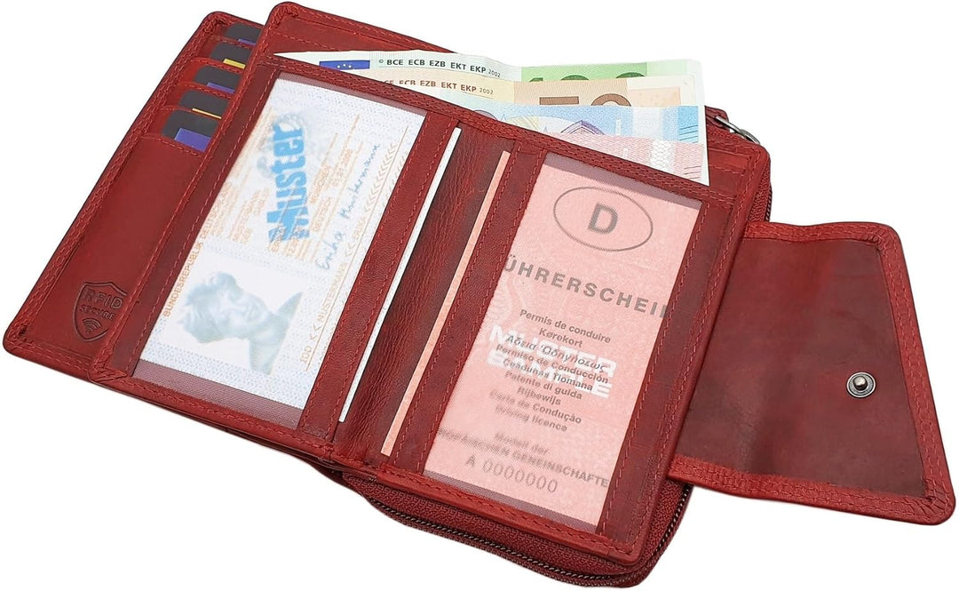Echt Rindleder Damen Geldbörse / Geldbeutel / Portemonnaie / Geldtasche / Portmonee in Hochformat mi