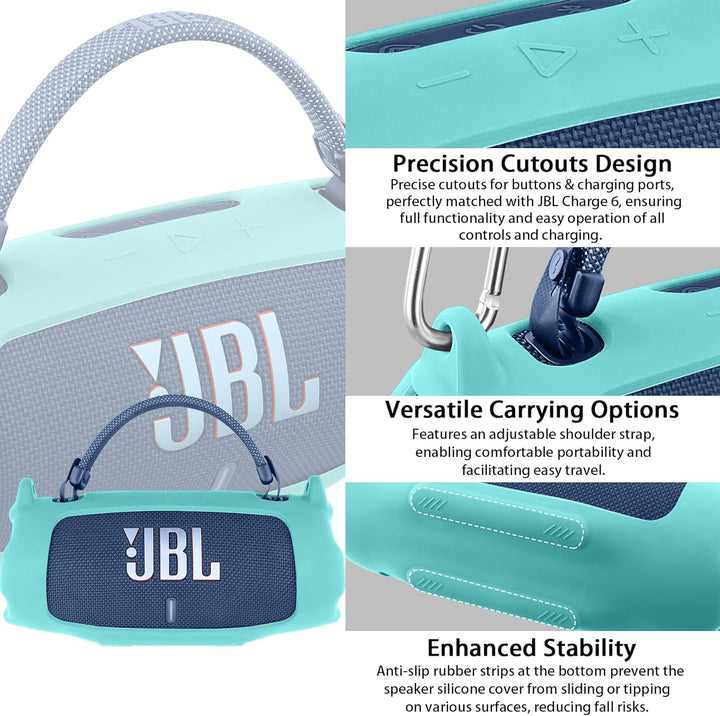 Khanka für JBL Charge 6 Silikon-Schutzhülle mit abnehmbarem Schultergurt & Utility-Haken, Flexible w