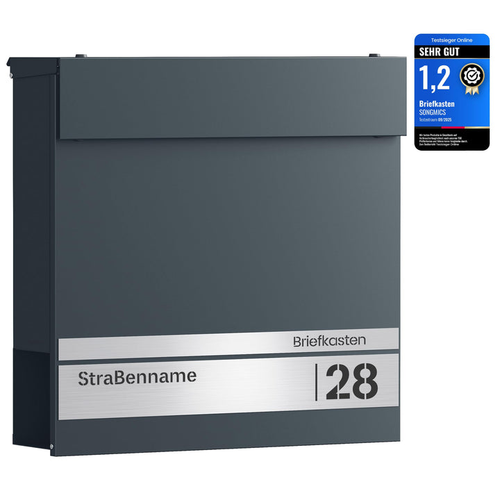 SONGMICS Briefkasten personalisiert, lasergraviertes Namensschild und Hausnummernschild, Postkasten,
