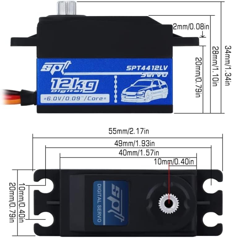 YUNIQUE Deutschland Digitaler Servo Auto RC SPT4412LV 12 kg Digitaler Servo aus Metall mit Getriebe,