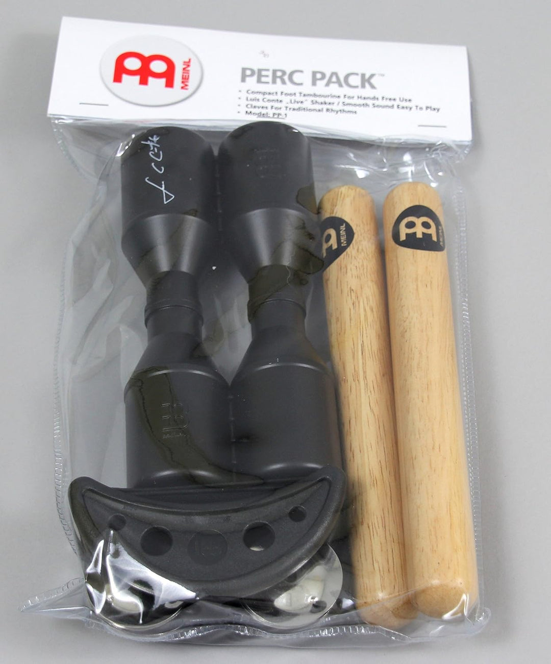 Meinl Percussion PP-1 3-teilig Starter Pack inkl. kompakte CFJS2S-BK Fusstambourine, SH4BK Luis Cont