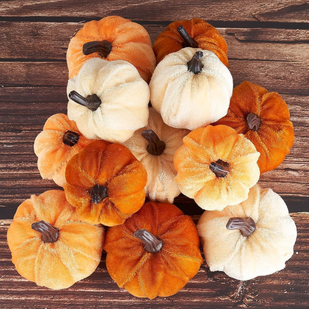 TDTOD Kürbis Herbst Dekorationen,12 Stück Künstliche Kürbisse Set Samtstoff Herbst Dekoration Kürbis