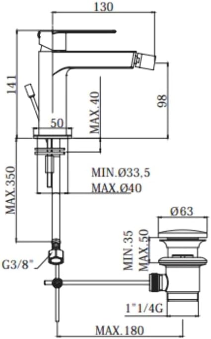 TA135CR Bidetmischer mit automatischem Ablauf 1? 1 / 4G TANGO PAFFONI