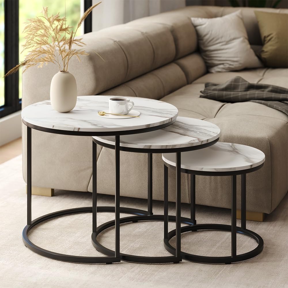 Vicco Couchtisch-Set Montreal, Weiss/Schwarz, 55 x 55 cm 3 Teile, platzsparend klappbar und vielseit