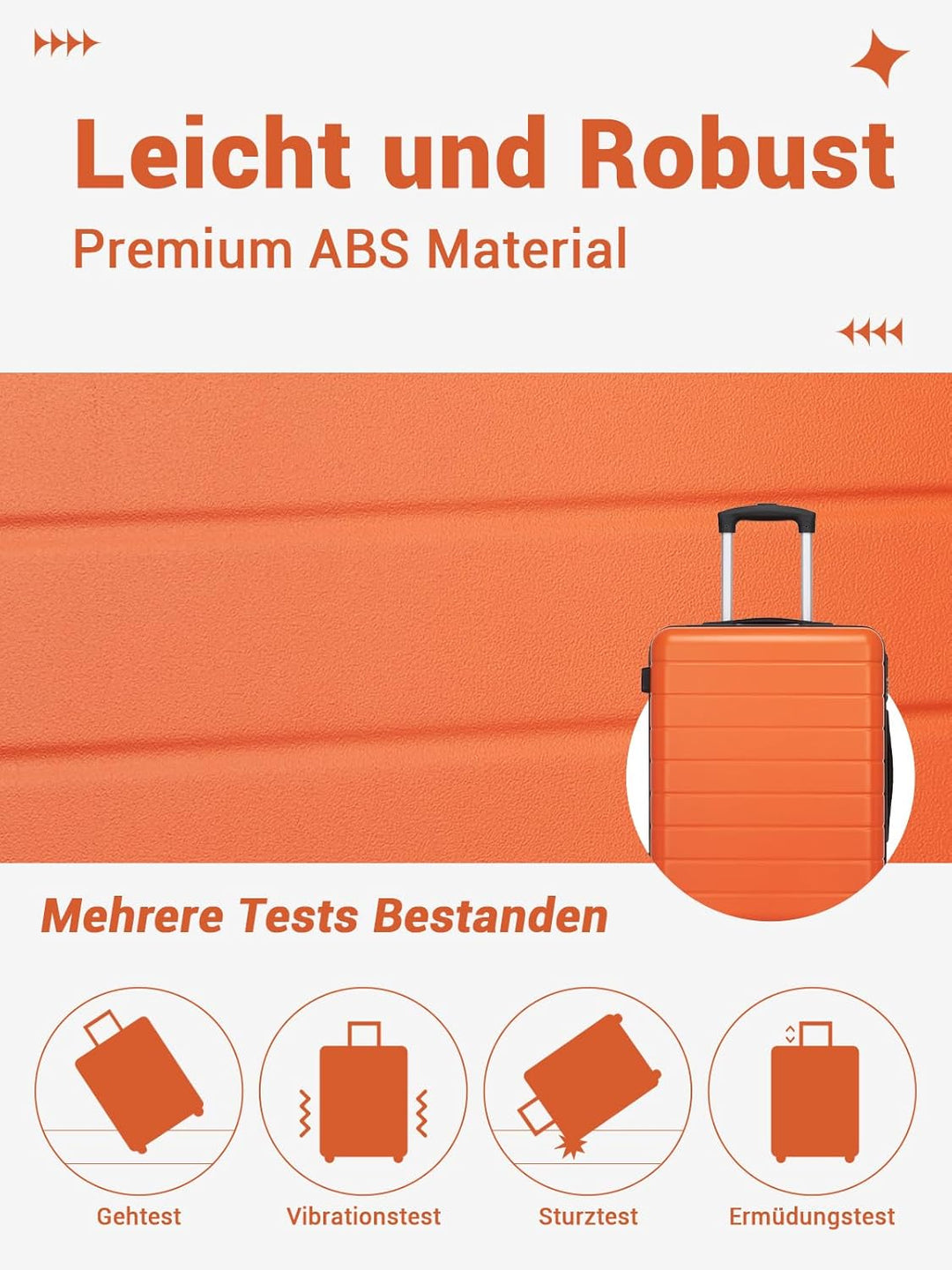 Handgepäck Koffer 55x40x20 cm, Hartschalenkoffer aus ABS, Leichter Trolley mit 4 Leisen 360° Doppelr