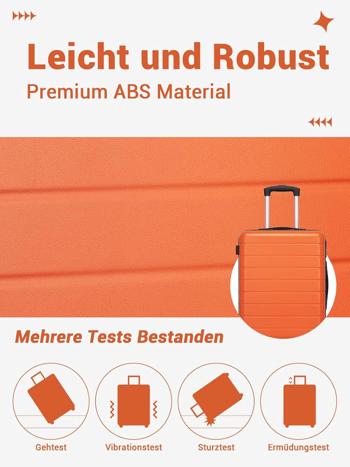 Handgepäck Koffer 55x40x20 cm, Hartschalenkoffer aus ABS, Leichter Trolley mit 4 Leisen 360° Doppelr