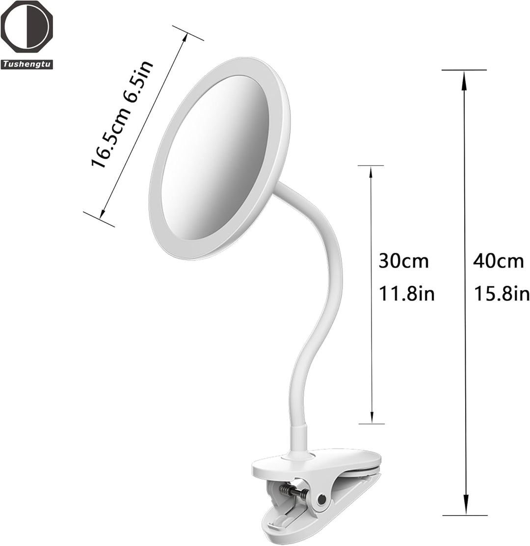 TUSHENGTU 16,5 cm Clip-on-Schminkspiegel mit Licht, Schwanenhals-Reise-Flachspiegel, USB-Aufladung (