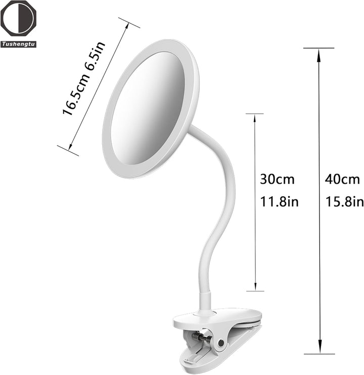 TUSHENGTU 16,5 cm Clip-on-Schminkspiegel mit Licht, Schwanenhals-Reise-Flachspiegel, USB-Aufladung (