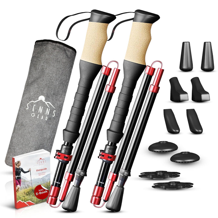 Wanderstöcke faltbar Aluminium inkl. Tasche | Extra stabile Nordic Walking Stöcke Damen & Herren mit